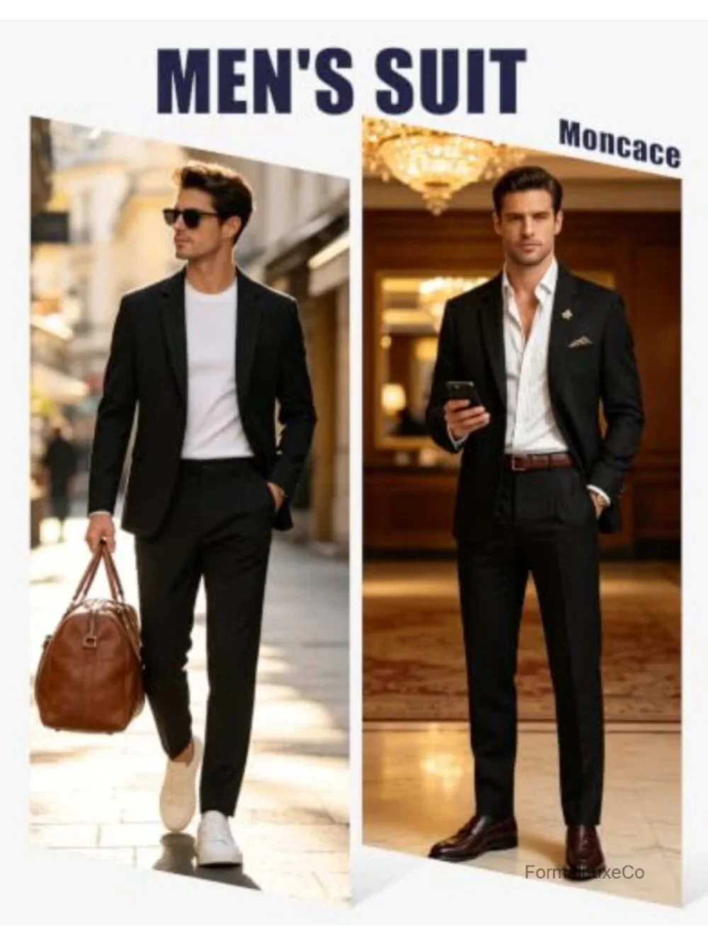 Men's Classic Fit 2-Piece Suit Notch Lapel Two Button Flap Pocket Business